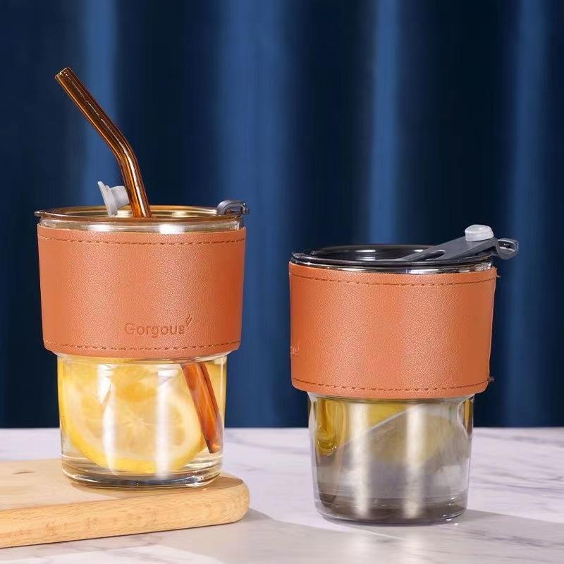 1779775842_Modern Glass Coffee Tumbler with Sleeve & Straw- 2